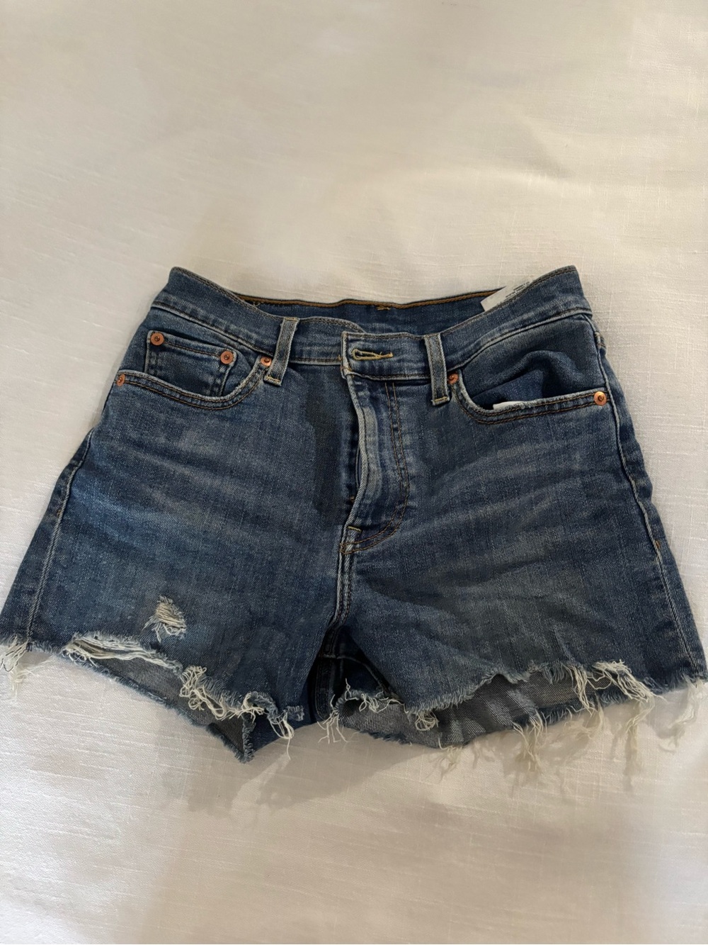 Levi's Dark Blue Distressed Denim Cutoff Shorts